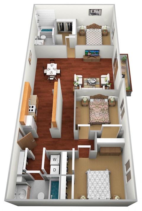 Floor plan for 3 beds, 2 baths, 1333 sqft